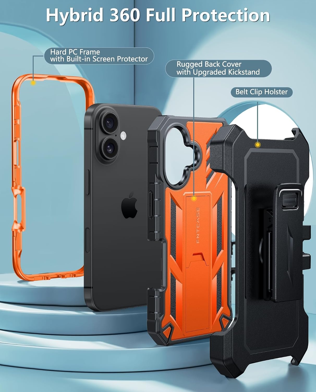 image:imageFNTCASE for iPhone 16 Pro Max Case with Builtin Screen Protector OrangeOrange