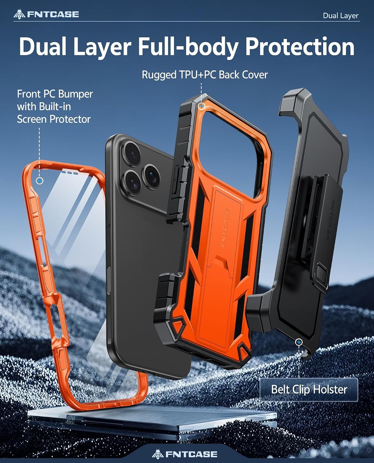 image:imageFNTCASE for iPhone 16 Pro Max Case with Builtin Screen Protector OrangeOrange
