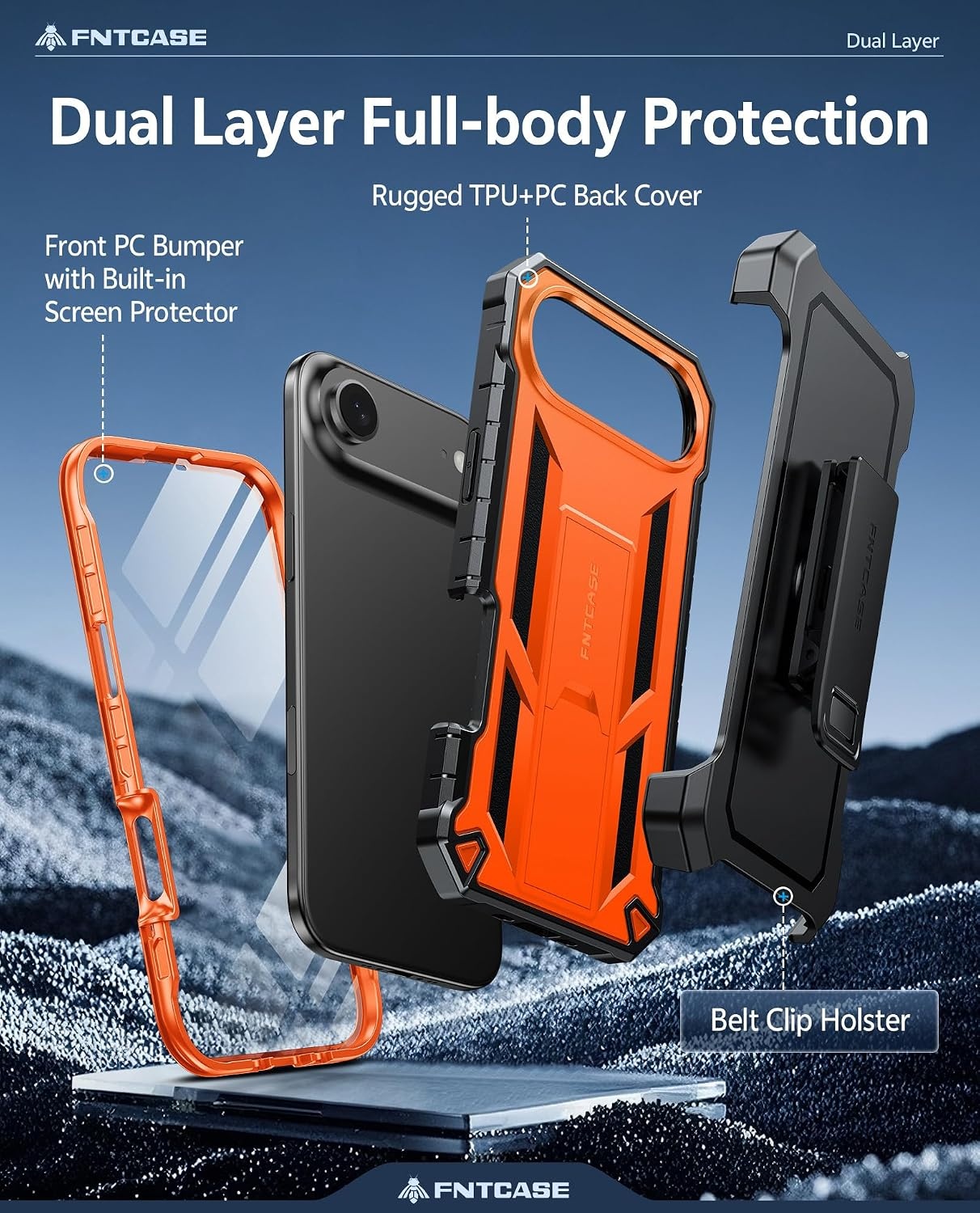 image:imageFNTCASE for iPhone 16 Pro Max Case with Builtin Screen Protector OrangeOrange