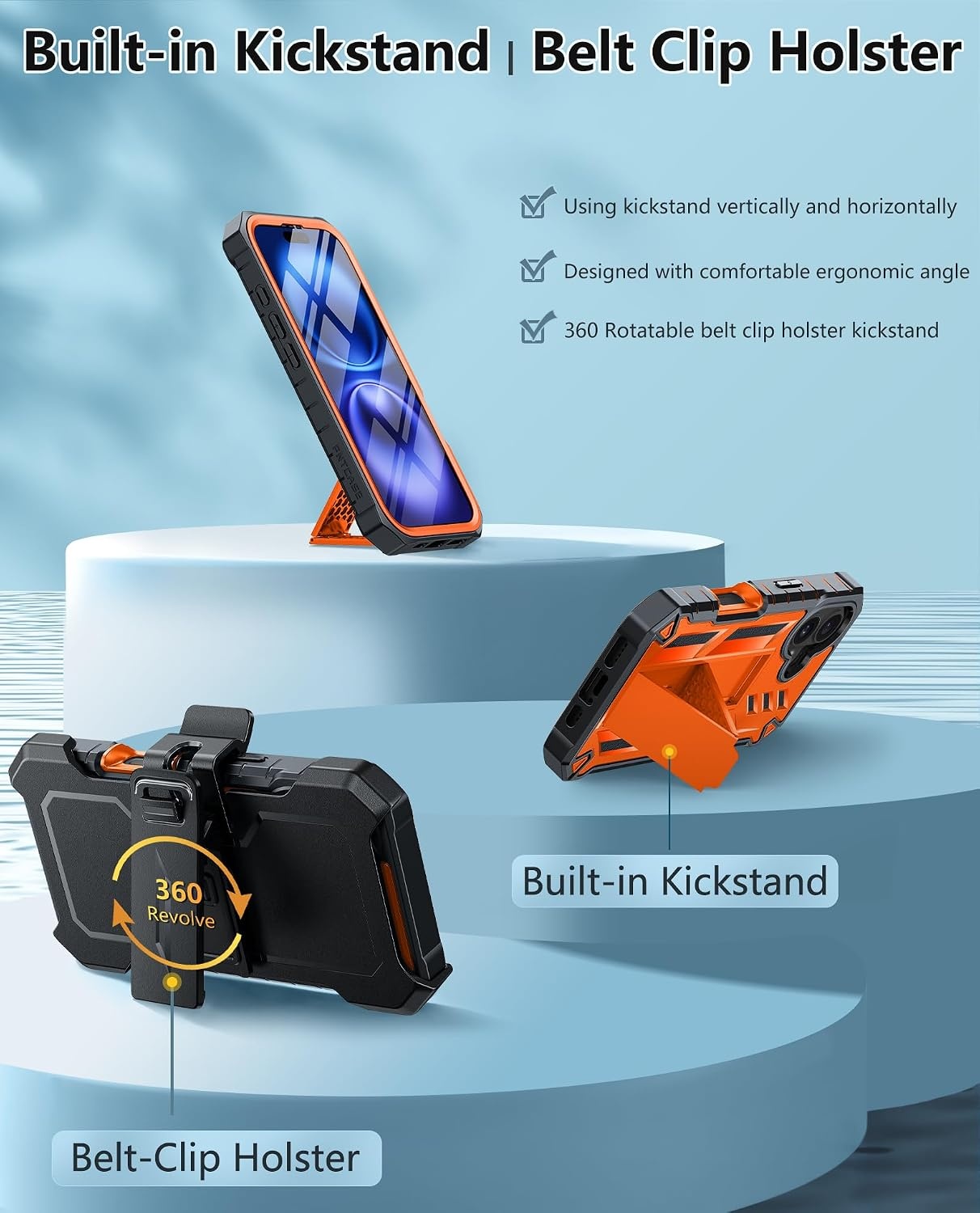 image:imageFNTCASE for iPhone 16 Pro Max Case with Builtin Screen Protector OrangeOrange