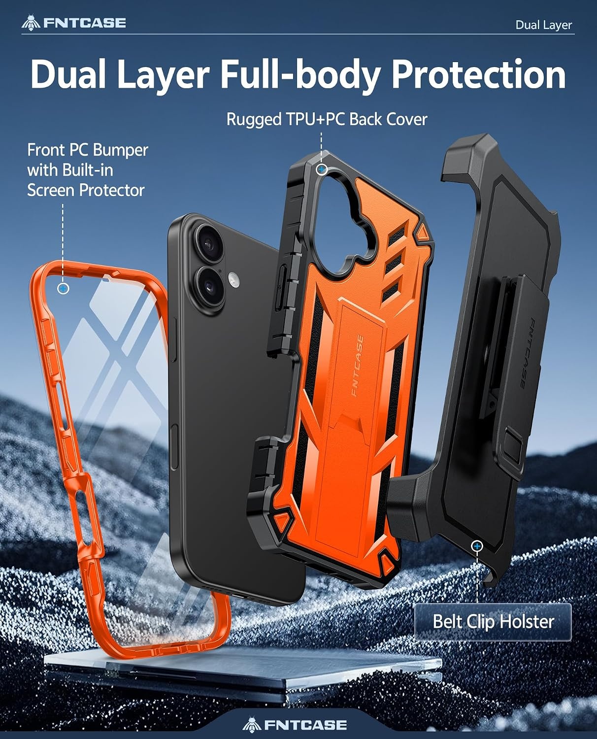 image:imageFNTCASE for iPhone 16 Pro Max Case with Builtin Screen Protector OrangeOrange