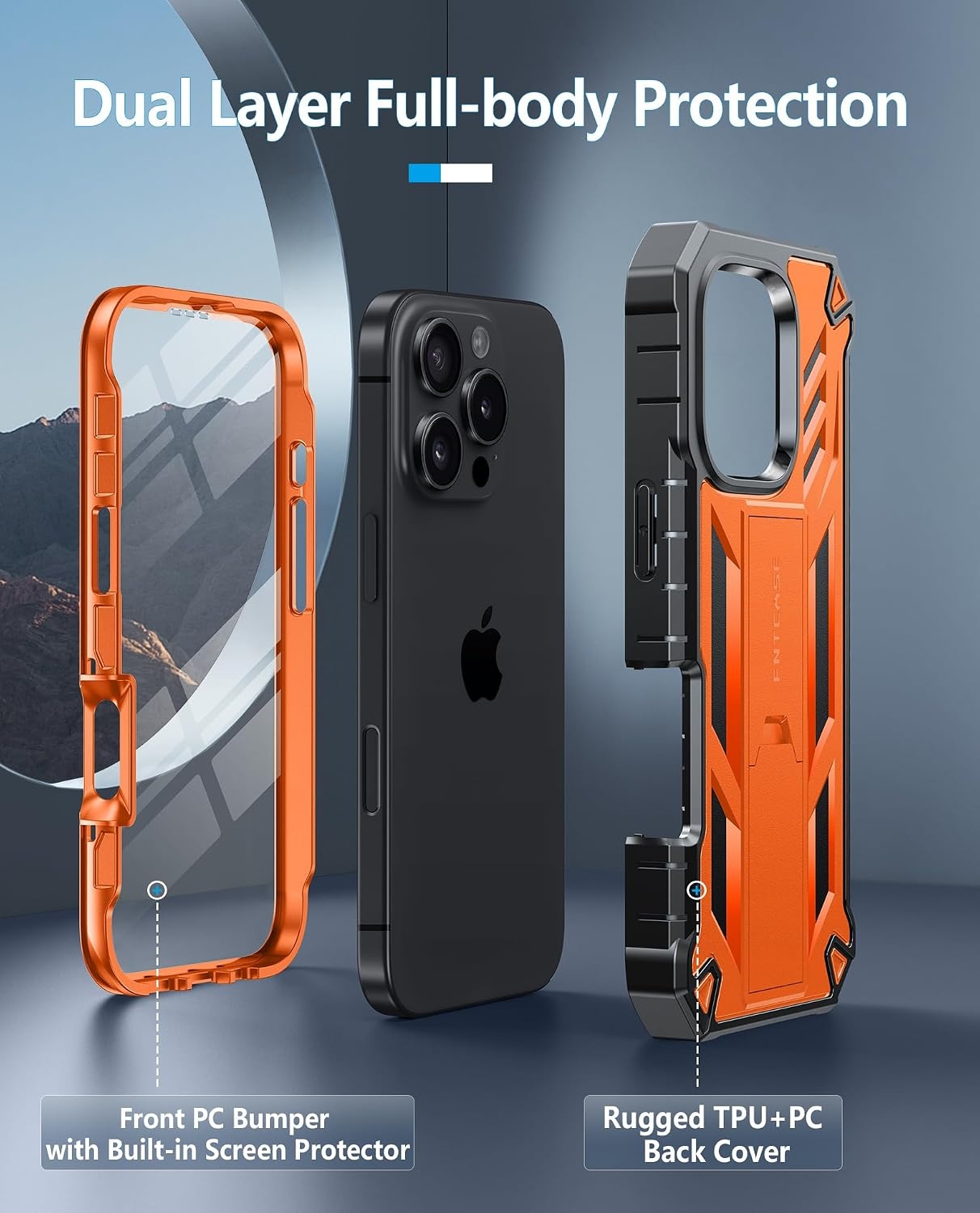 image:imageFNTCASE for iPhone 16 Pro Max Case with Builtin Screen Protector OrangeOrange Matte