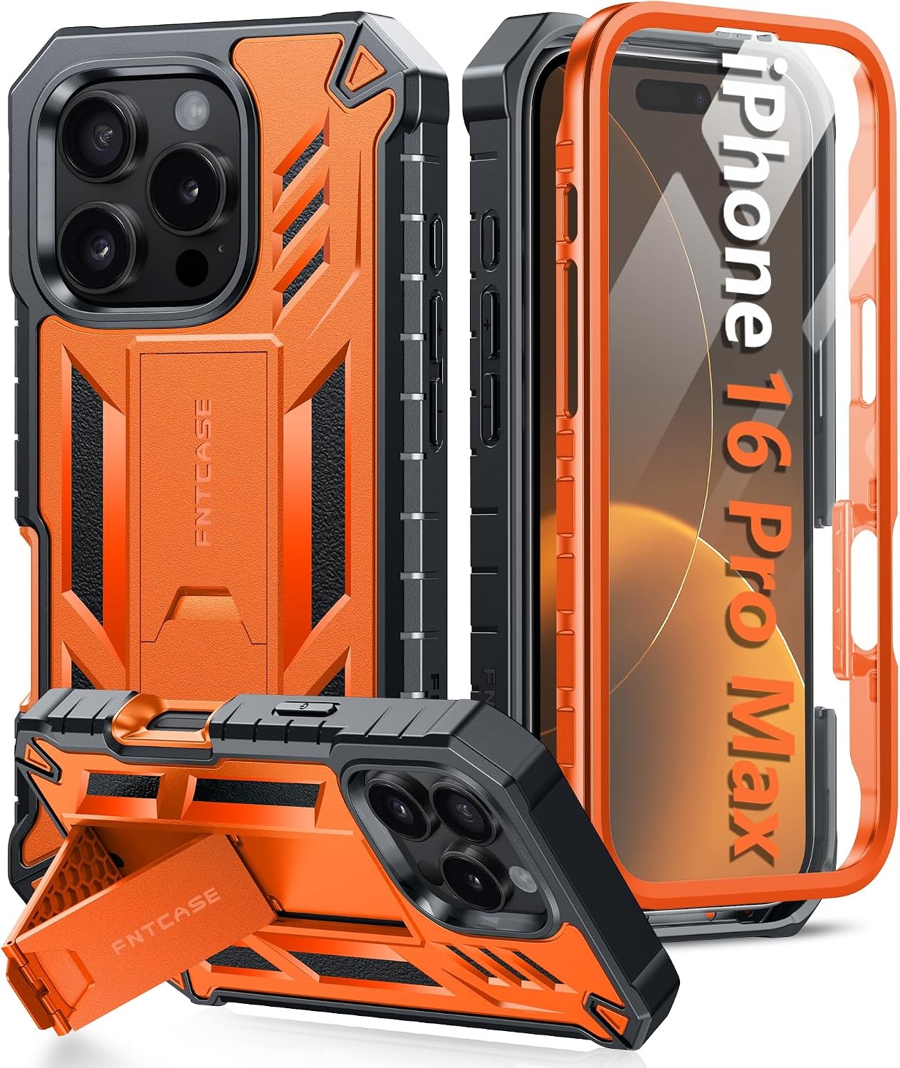 image:imageFNTCASE for iPhone 16 Pro Max Case with Builtin Screen Protector OrangeOrange Matte