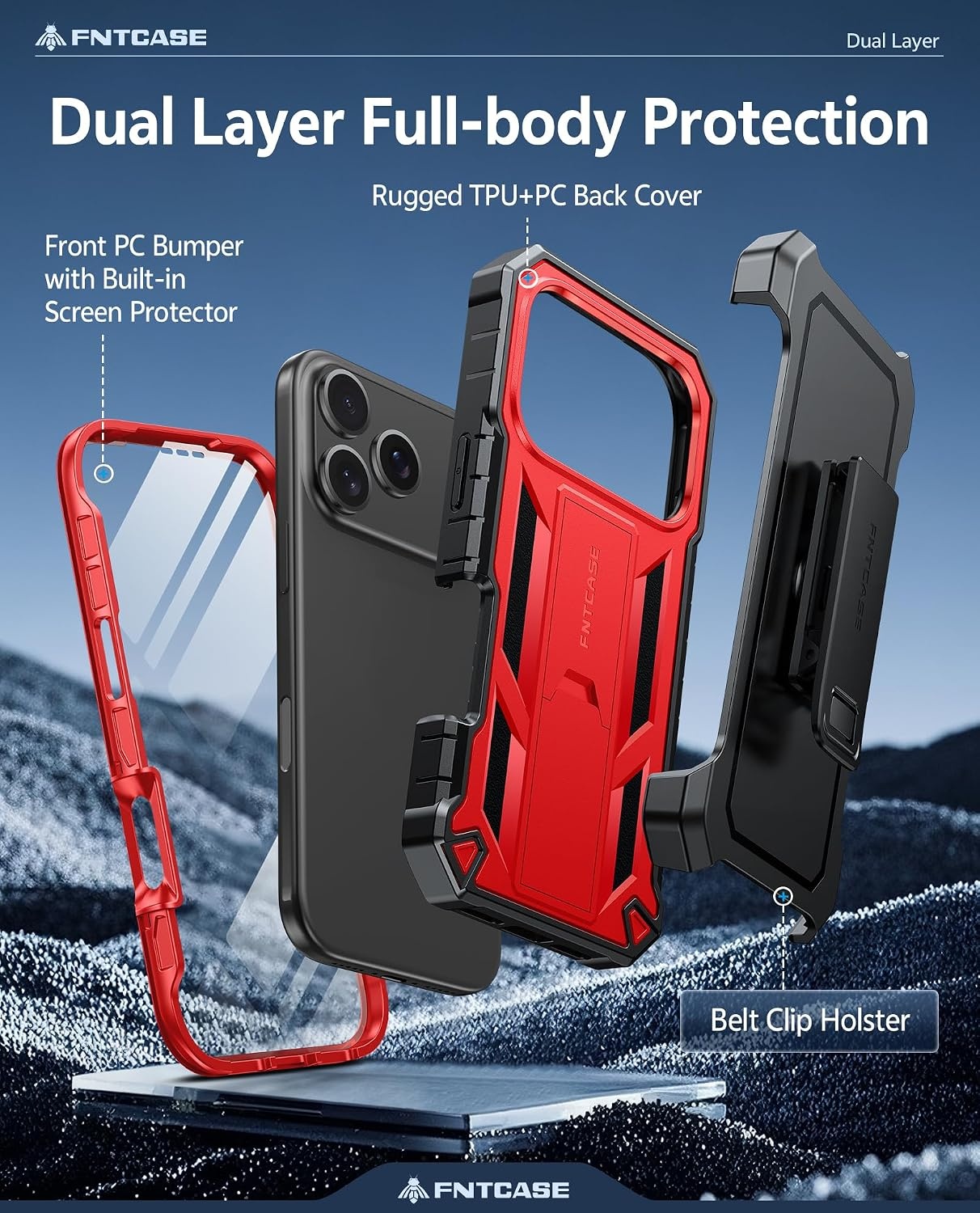 image:imageFNTCASE for iPhone 16 Pro Max Case with Builtin Screen Protector OrangeRed