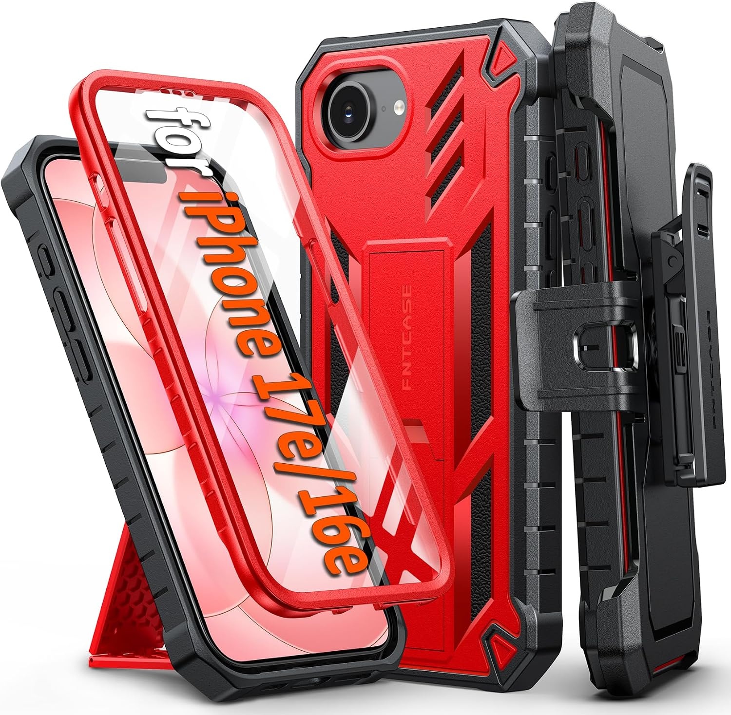 image:imageFNTCASE for iPhone 16 Pro Max Case with Builtin Screen Protector OrangeRed