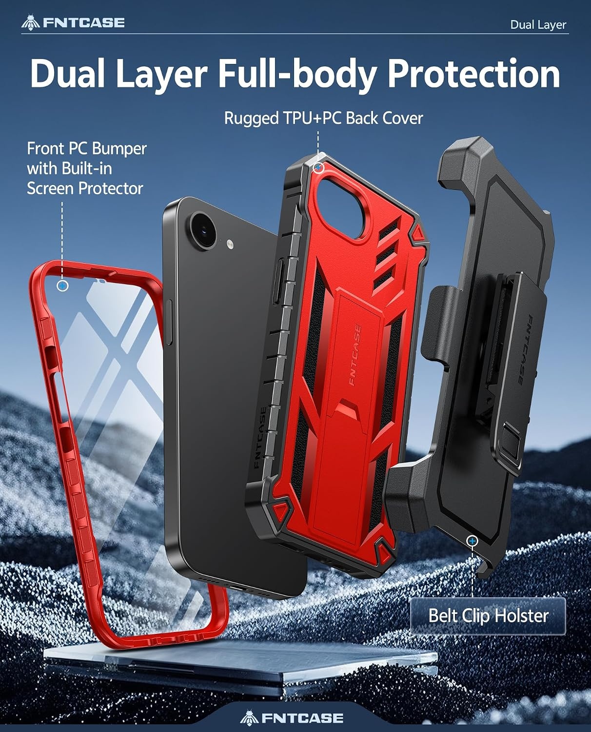 image:imageFNTCASE for iPhone 16 Pro Max Case with Builtin Screen Protector OrangeRed