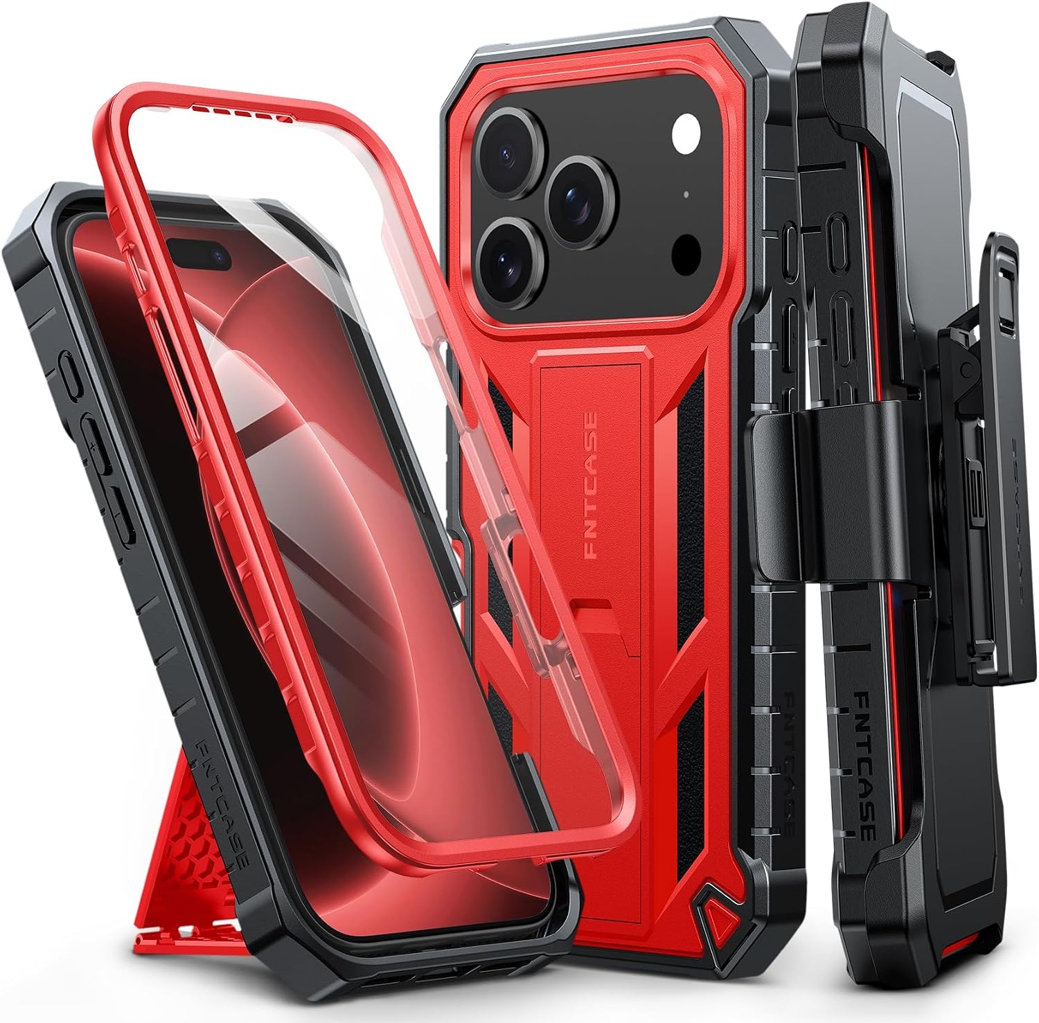 image:imageFNTCASE for iPhone 16 Pro Max Case with Builtin Screen Protector OrangeRed