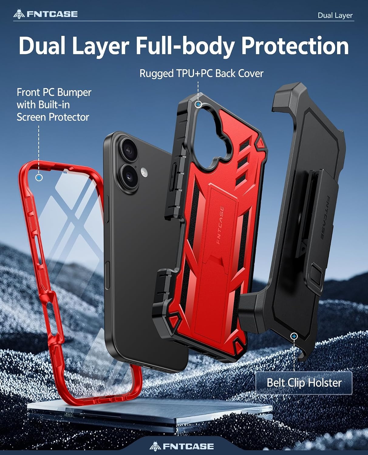 image:imageFNTCASE for iPhone 16 Pro Max Case with Builtin Screen Protector OrangeRed