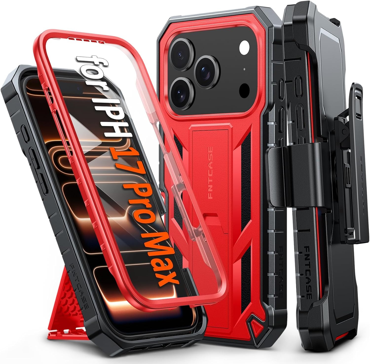 image:imageFNTCASE for iPhone 16 Pro Max Case with Builtin Screen Protector OrangeRed