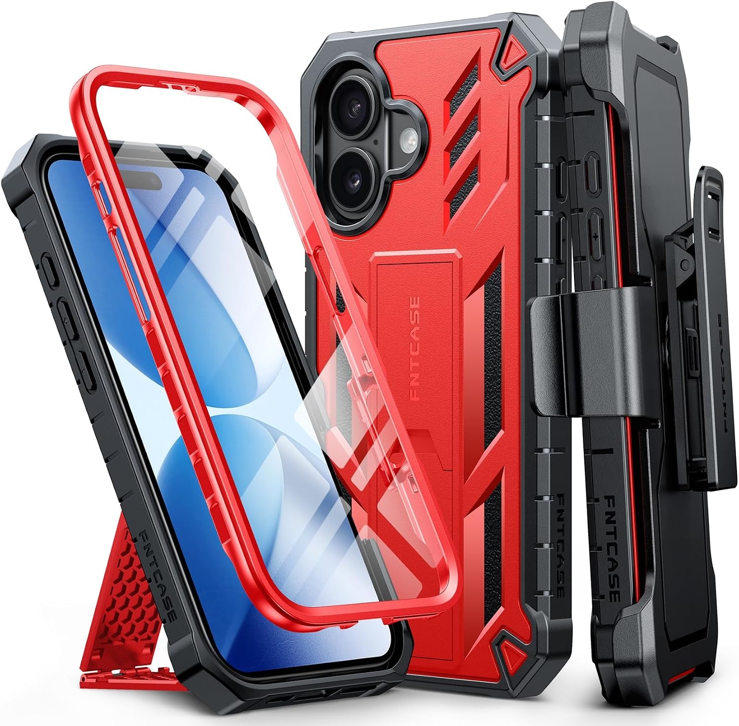 image:imageFNTCASE for iPhone 16 Pro Max Case with Builtin Screen Protector OrangeRed