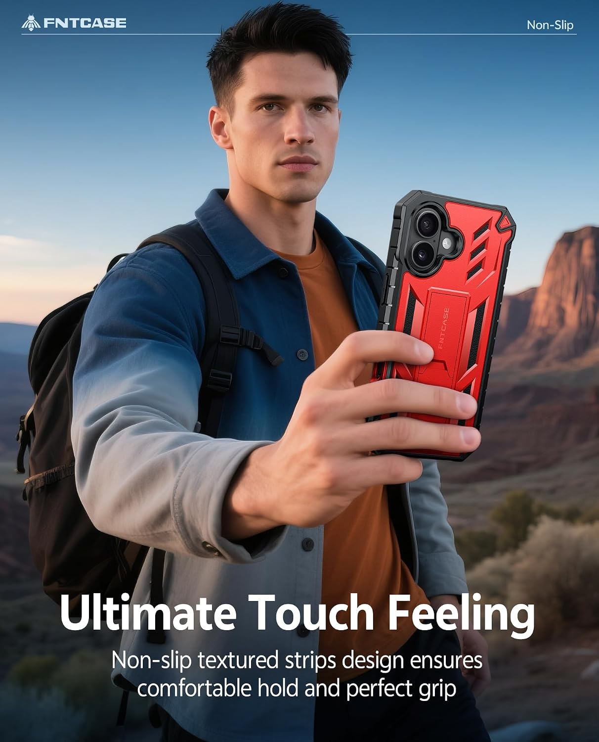 image:imageFNTCASE for iPhone 16 Pro Max Case with Builtin Screen Protector OrangeRed