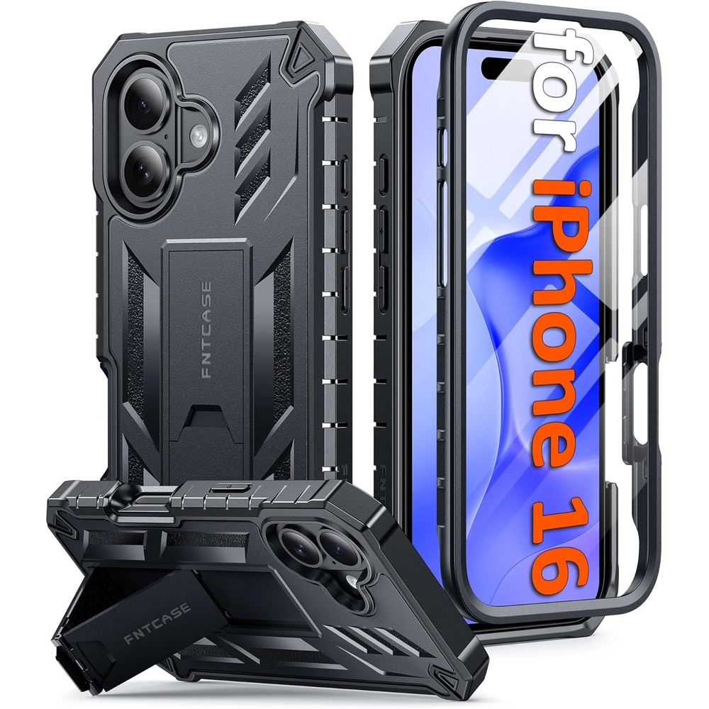 image:imageFNTCASE for iPhone 16 Pro Max Case with Builtin Screen Protector OrangeBlack Matte
