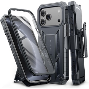 FNTCASE for iPhone 16 Pro Max Case, with Built-in Screen Protector, Orange(Black)