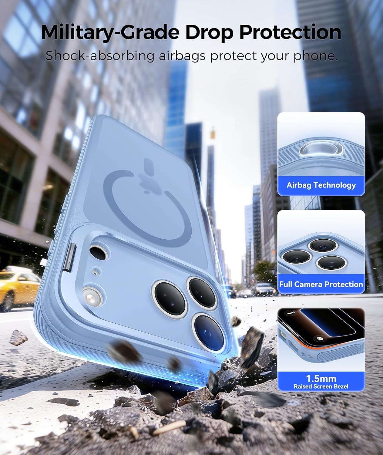 image:imageFNTCASE for Phone Pro Case 18 SeriesPhone 17 Pro Case with StandLight Blue