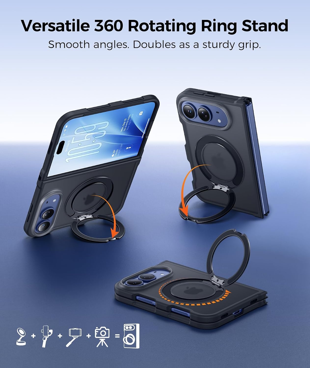 image:imageFNTCASE for Phone UltraPhone Fold Case with 360 Spin Magnetic Stand BlackBlack