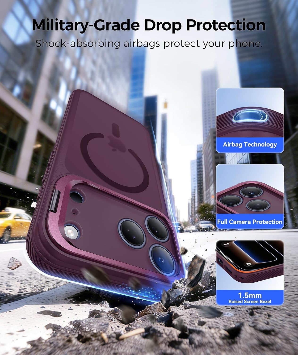 image:imageFNTCASE for Phone UltraPhone Fold Case with 360 Spin Magnetic Stand BlackCherry Red