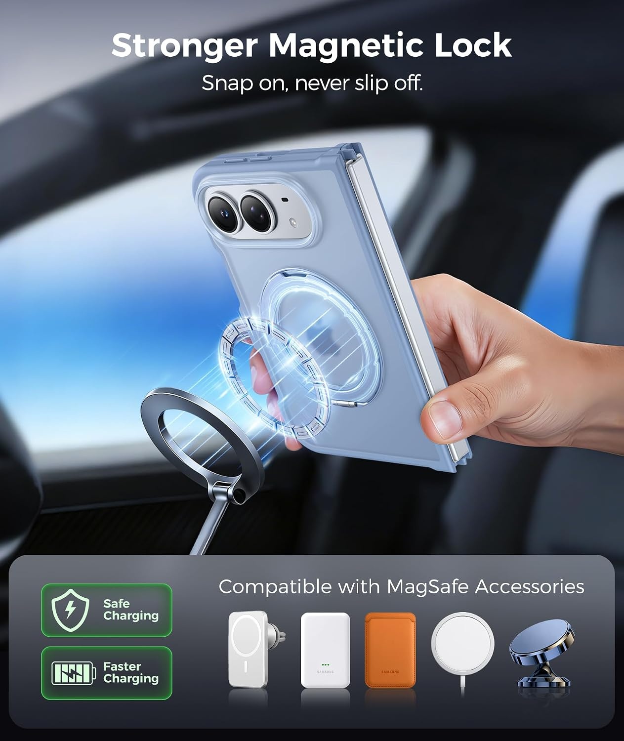 image:imageFNTCASE for Phone UltraPhone Fold Case with 360 Spin Magnetic Stand BlackLight Blue