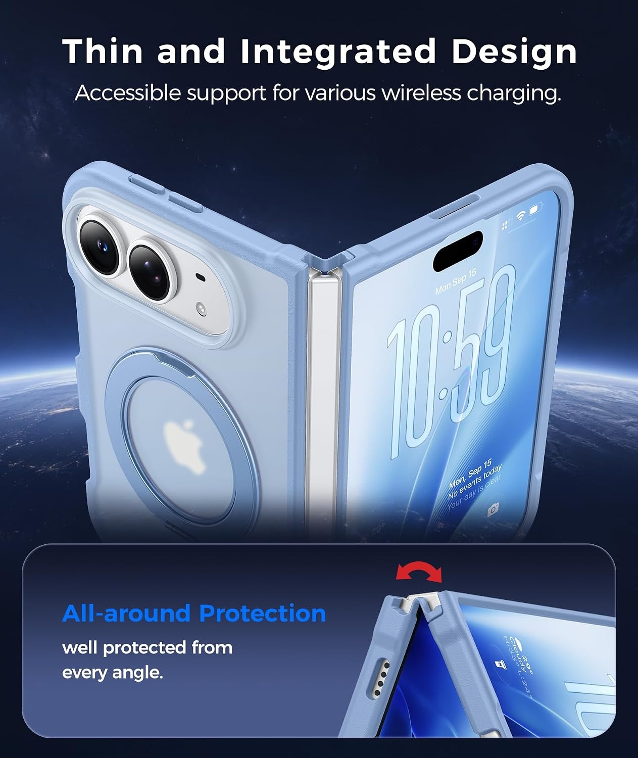image:imageFNTCASE for Phone UltraPhone Fold Case with 360 Spin Magnetic Stand BlackLight Blue