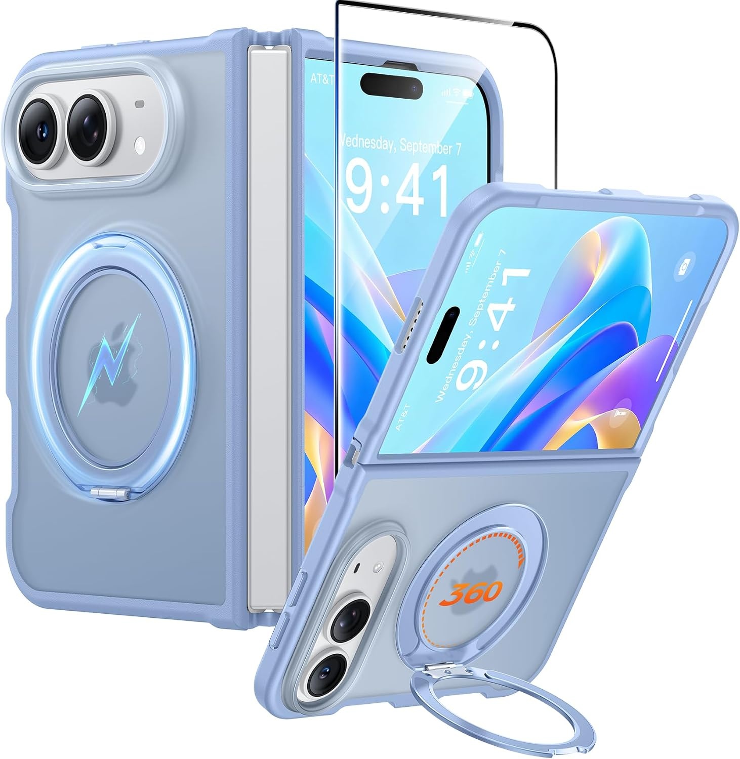 image:imageFNTCASE for Phone UltraPhone Fold Case with 360 Spin Magnetic Stand BlackLight Blue