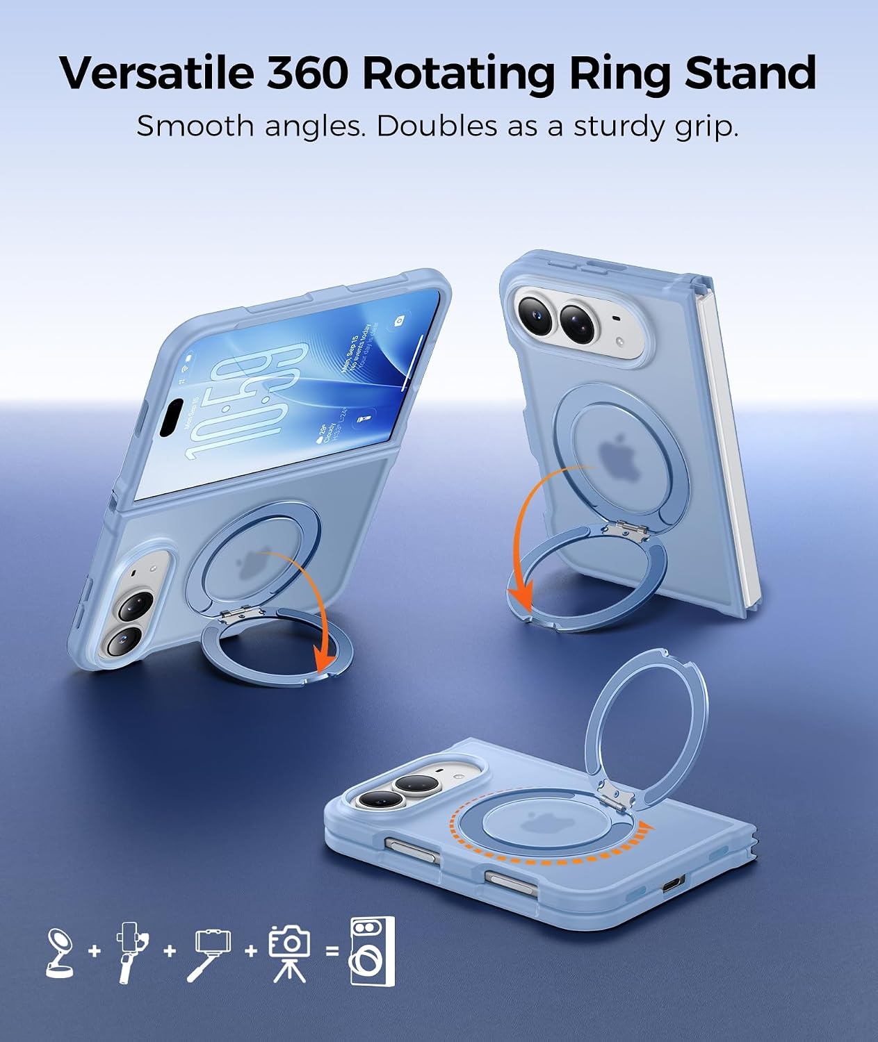 image:imageFNTCASE for Phone UltraPhone Fold Case with 360 Spin Magnetic Stand BlackLight Blue