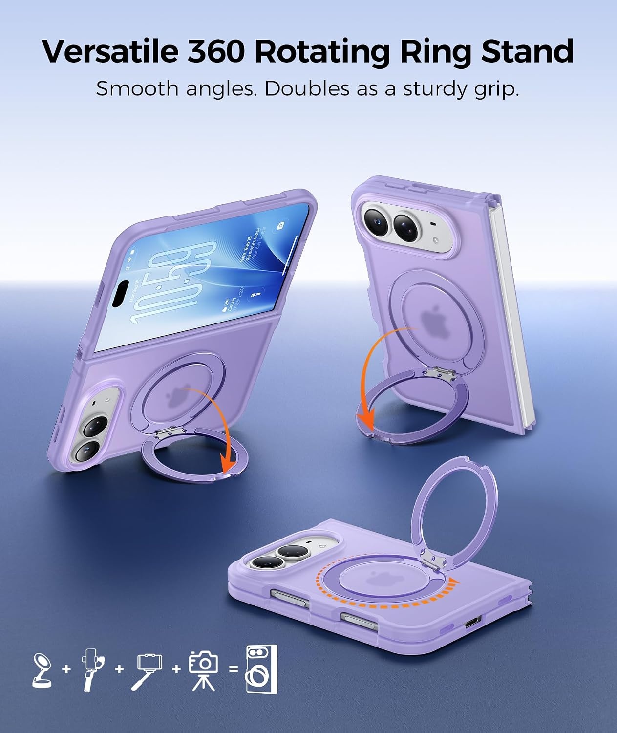 image:imageFNTCASE for Phone UltraPhone Fold Case with 360 Spin Magnetic Stand BlackLight Purple