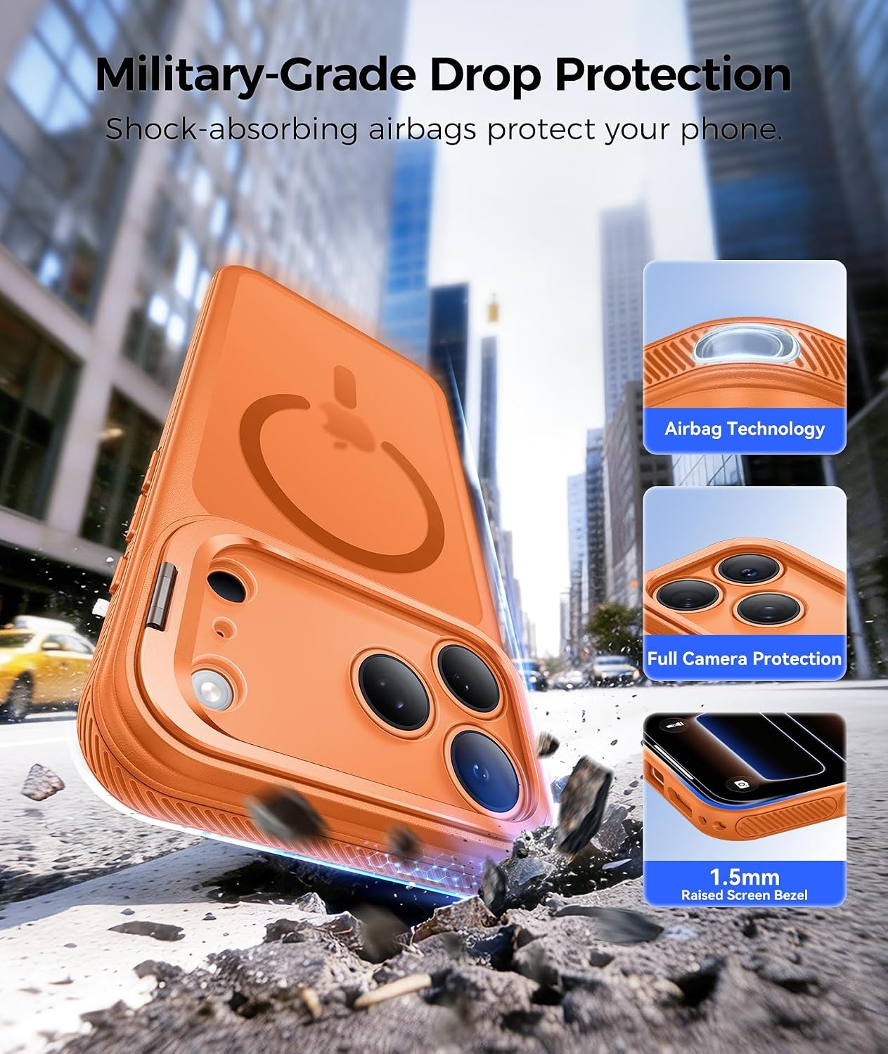 image:imageFNTCASE for Phone UltraPhone Fold Case with 360 Spin Magnetic Stand BlackOrange