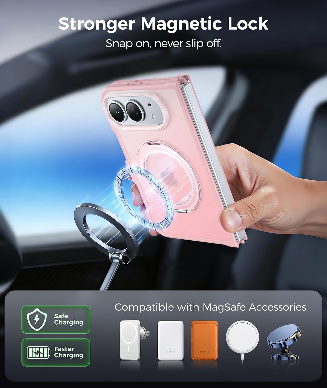 image:imageFNTCASE for Phone UltraPhone Fold Case with 360 Spin Magnetic Stand BlackPink