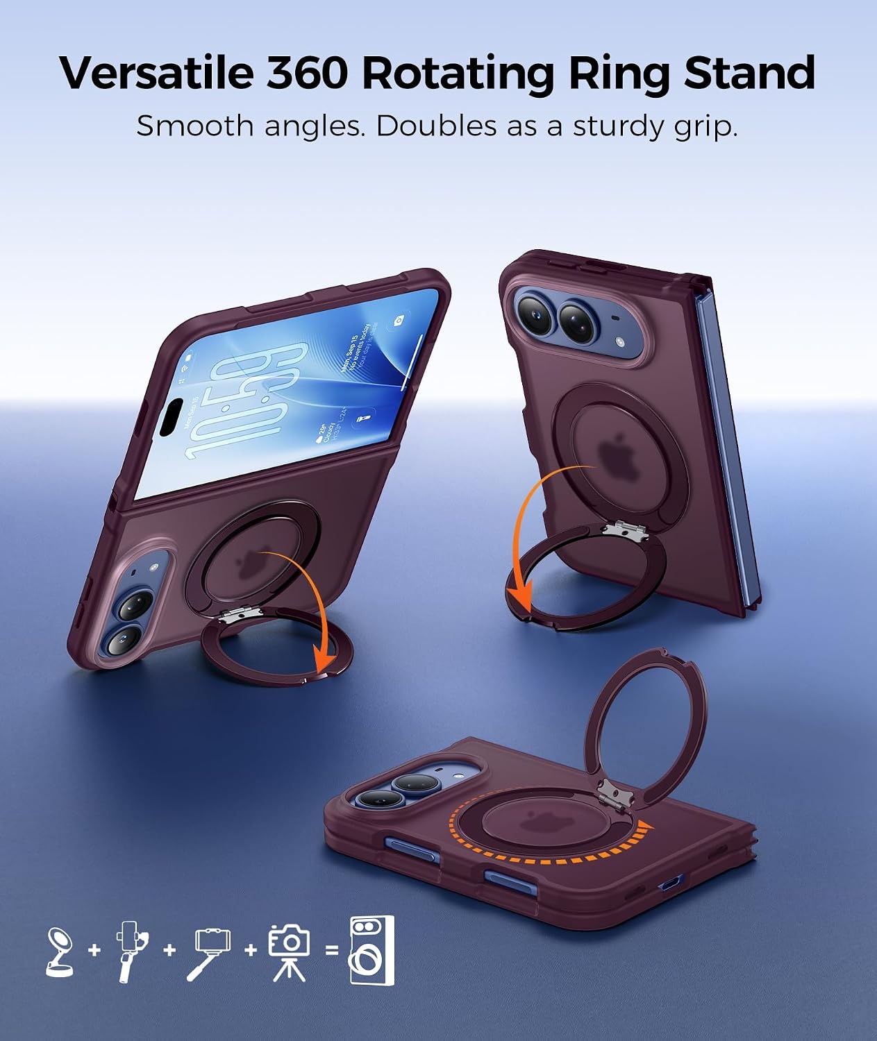 image:imageFNTCASE for Phone UltraPhone Fold Case with 360 Spin Magnetic Stand BlackWine Red