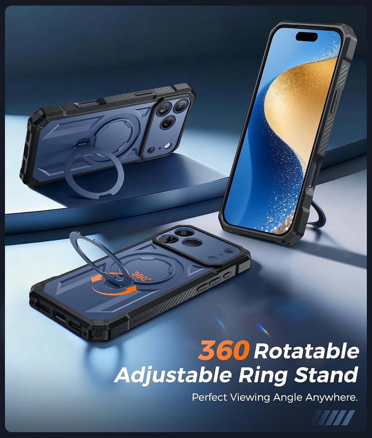 image:imageFNTCASE for Samsung Galaxy S26FE Case with 360 Spin Magnetic KickstandBlue