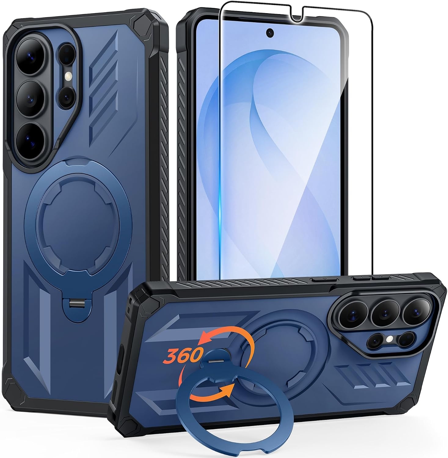 image:imageFNTCASE for Samsung Galaxy S26FE Case with 360 Spin Magnetic KickstandBlue