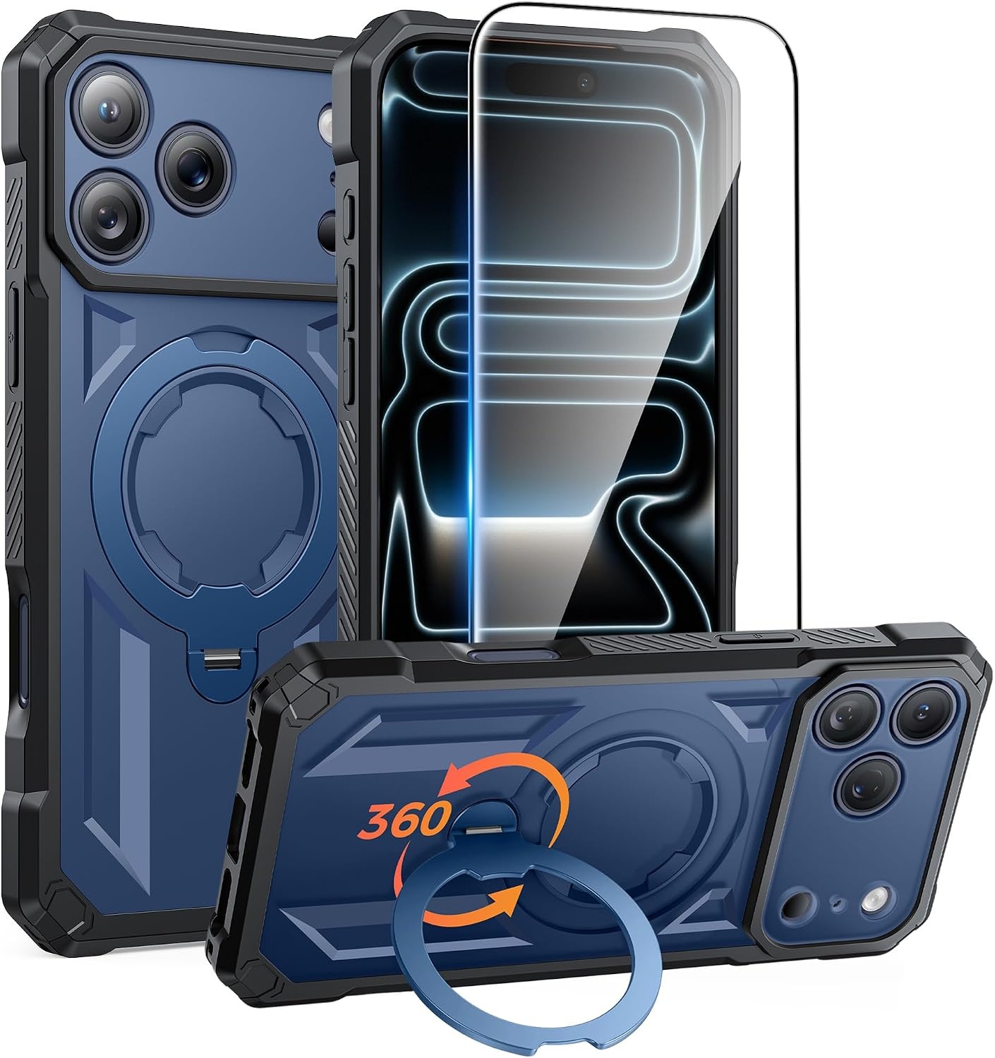 image:imageFNTCASE for Samsung Galaxy S26FE Case with 360 Spin Magnetic KickstandBlue
