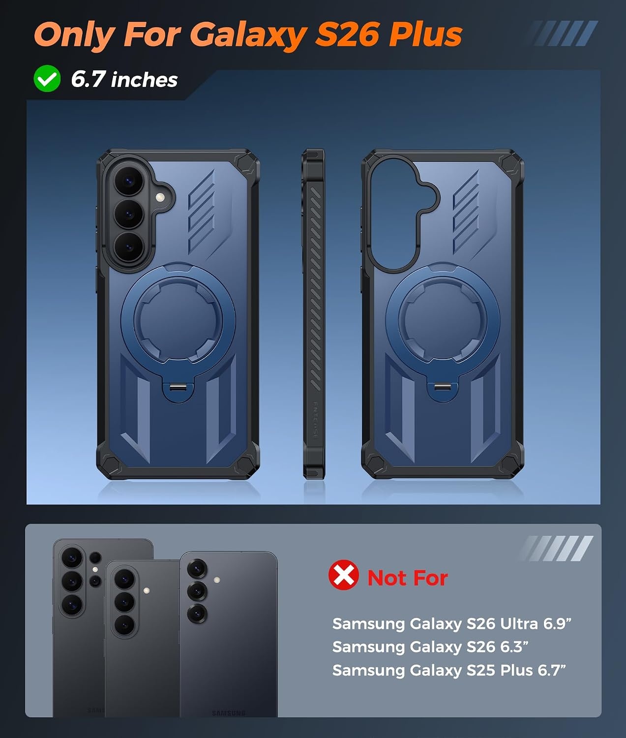image:imageFNTCASE for Samsung Galaxy S26FE Case with 360 Spin Magnetic KickstandBlue
