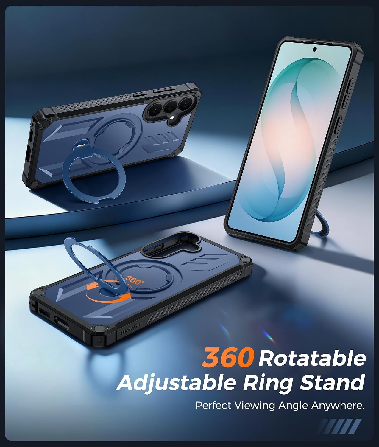 image:imageFNTCASE for Samsung Galaxy S26FE Case with 360 Spin Magnetic KickstandBlue
