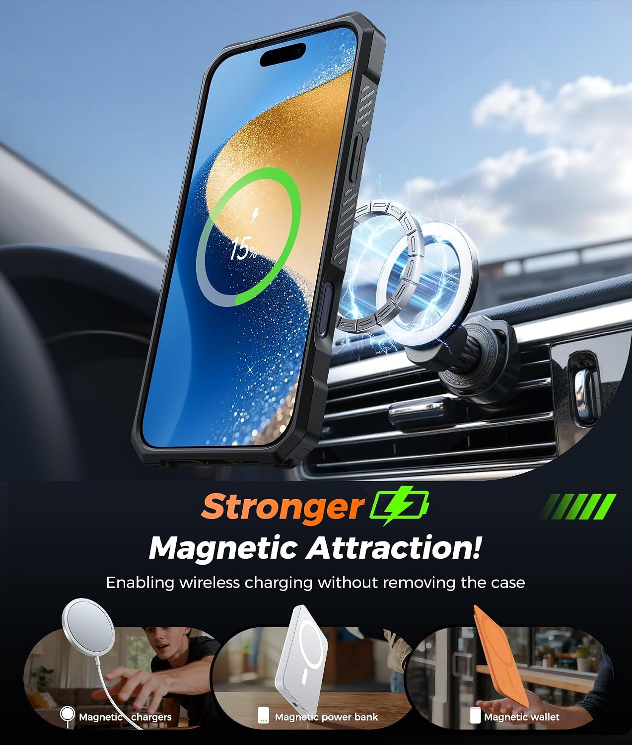 image:imageFNTCASE for Samsung Galaxy S26FE Case with 360 Spin Magnetic KickstandBlue