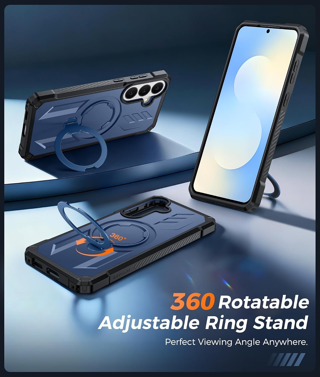 image:imageFNTCASE for Samsung Galaxy S26FE Case with 360 Spin Magnetic KickstandBlue