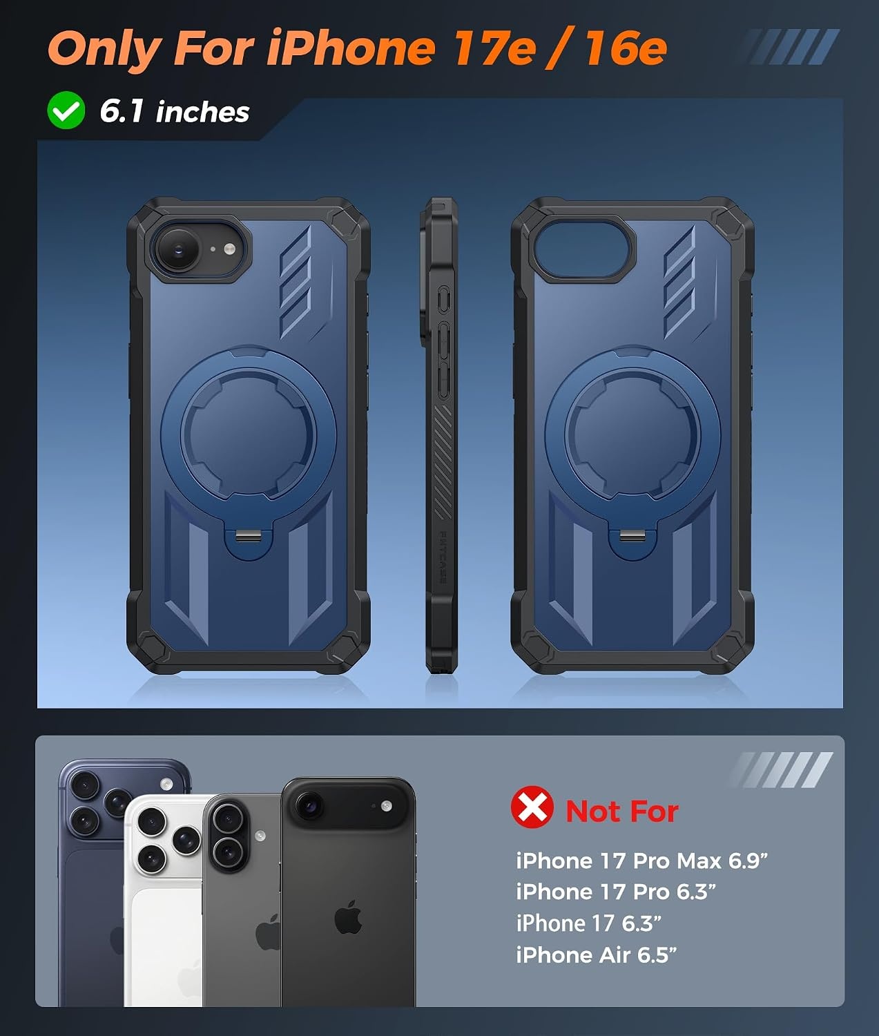 image:imageFNTCASE for Samsung Galaxy S26FE Case with 360 Spin Magnetic KickstandBlue