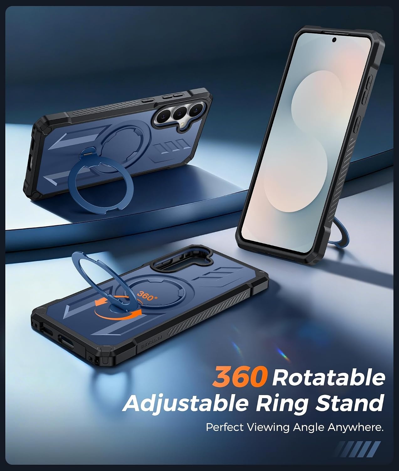 image:imageFNTCASE for Samsung Galaxy S26FE Case with 360 Spin Magnetic KickstandBlue