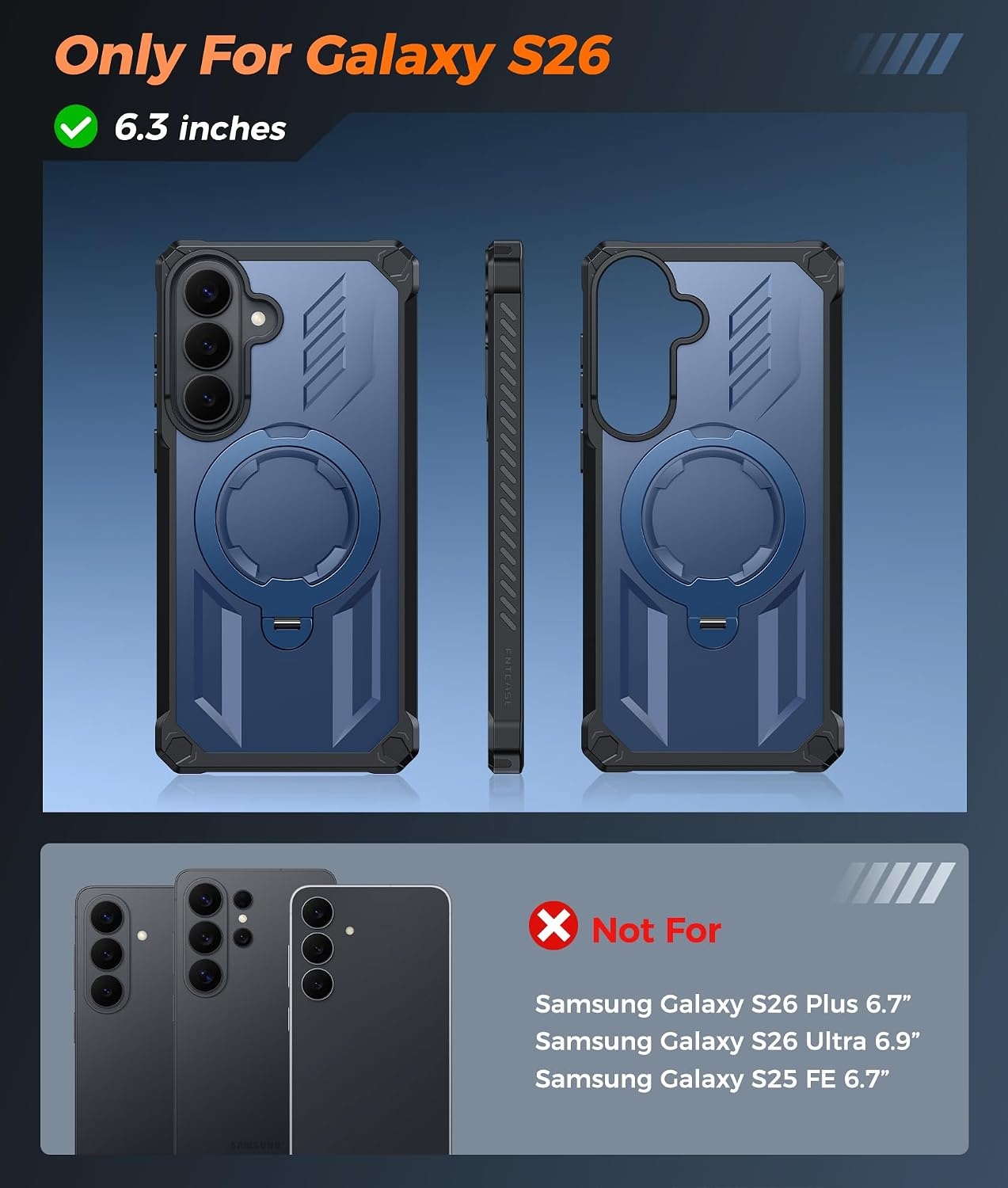 image:imageFNTCASE for Samsung Galaxy S26FE Case with 360 Spin Magnetic KickstandBlue