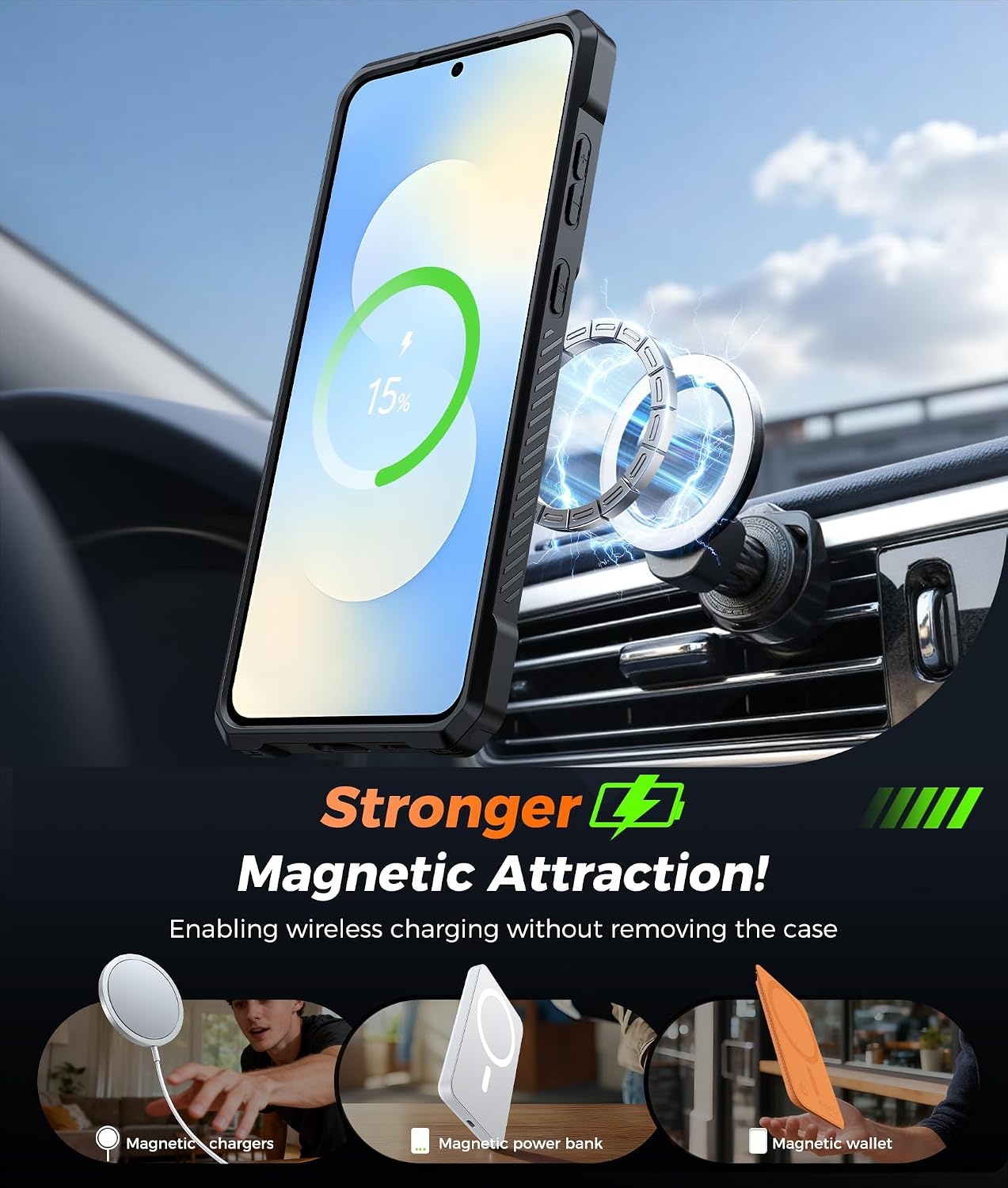 image:imageFNTCASE for Samsung Galaxy S26FE Case with 360 Spin Magnetic KickstandBlue