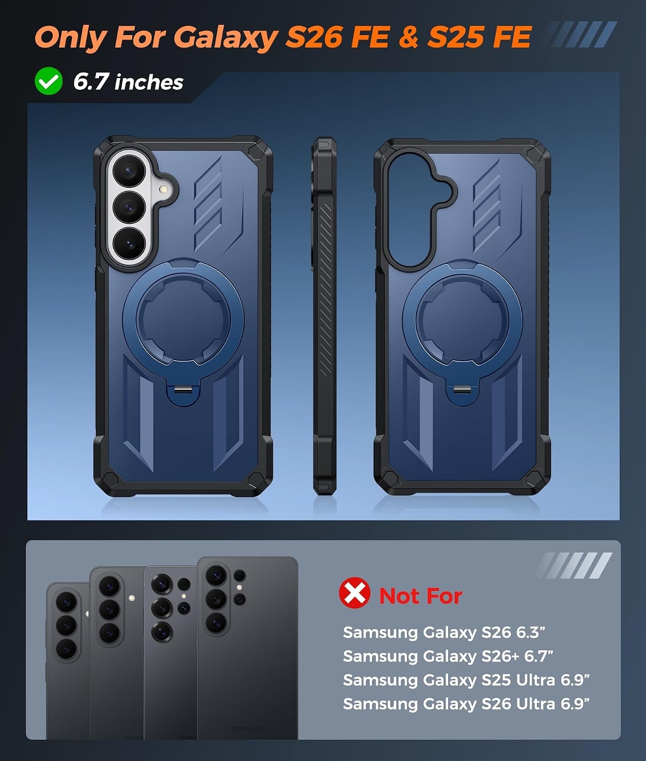 image:imageFNTCASE for Samsung Galaxy S26FE Case with 360 Spin Magnetic KickstandBlue