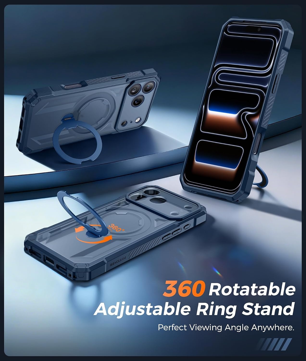 image:imageFNTCASE for Samsung Galaxy S26FE Case with 360 Spin Magnetic KickstandBlue Translucent