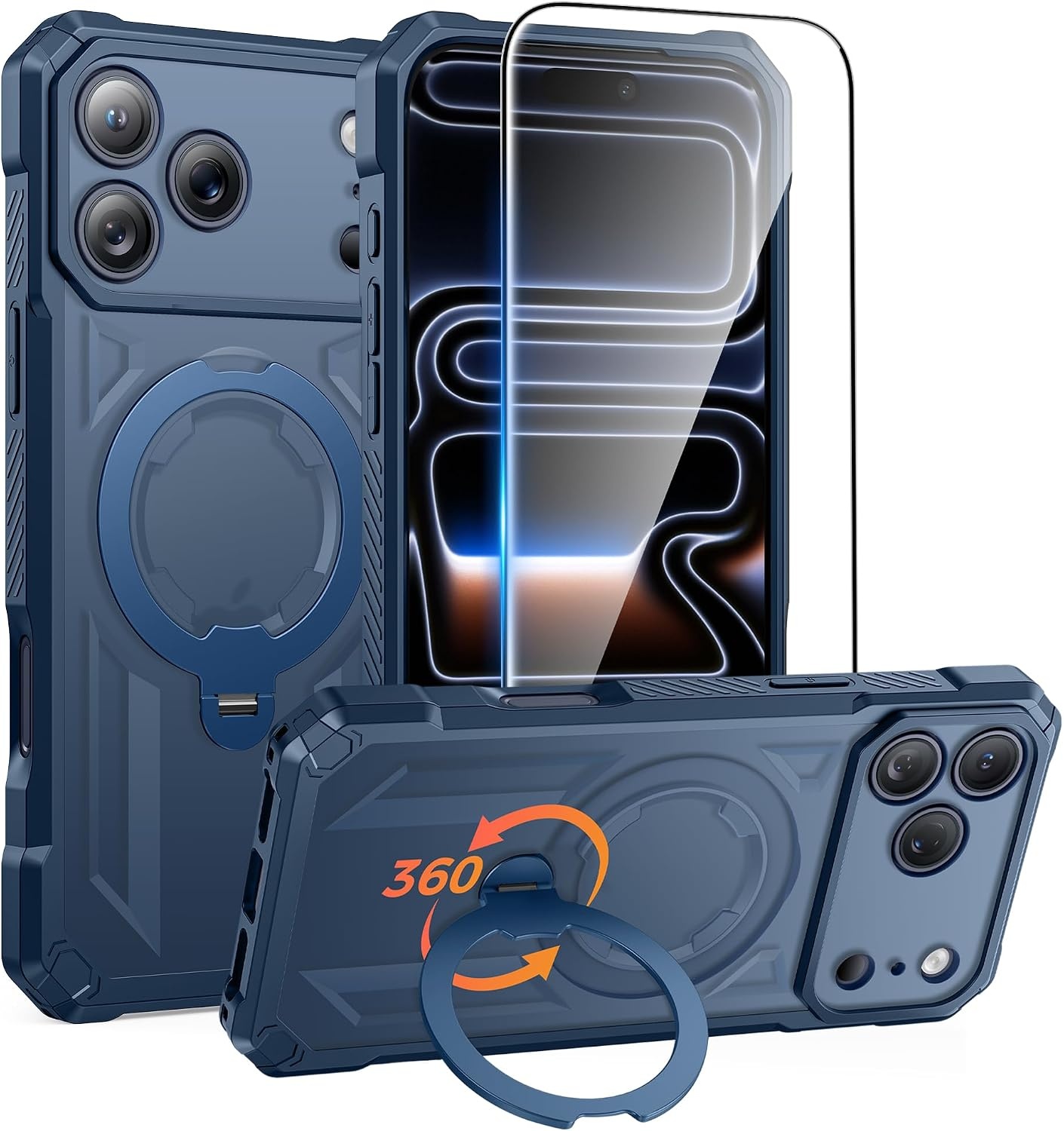 image:imageFNTCASE for Samsung Galaxy S26FE Case with 360 Spin Magnetic KickstandBlue Translucent