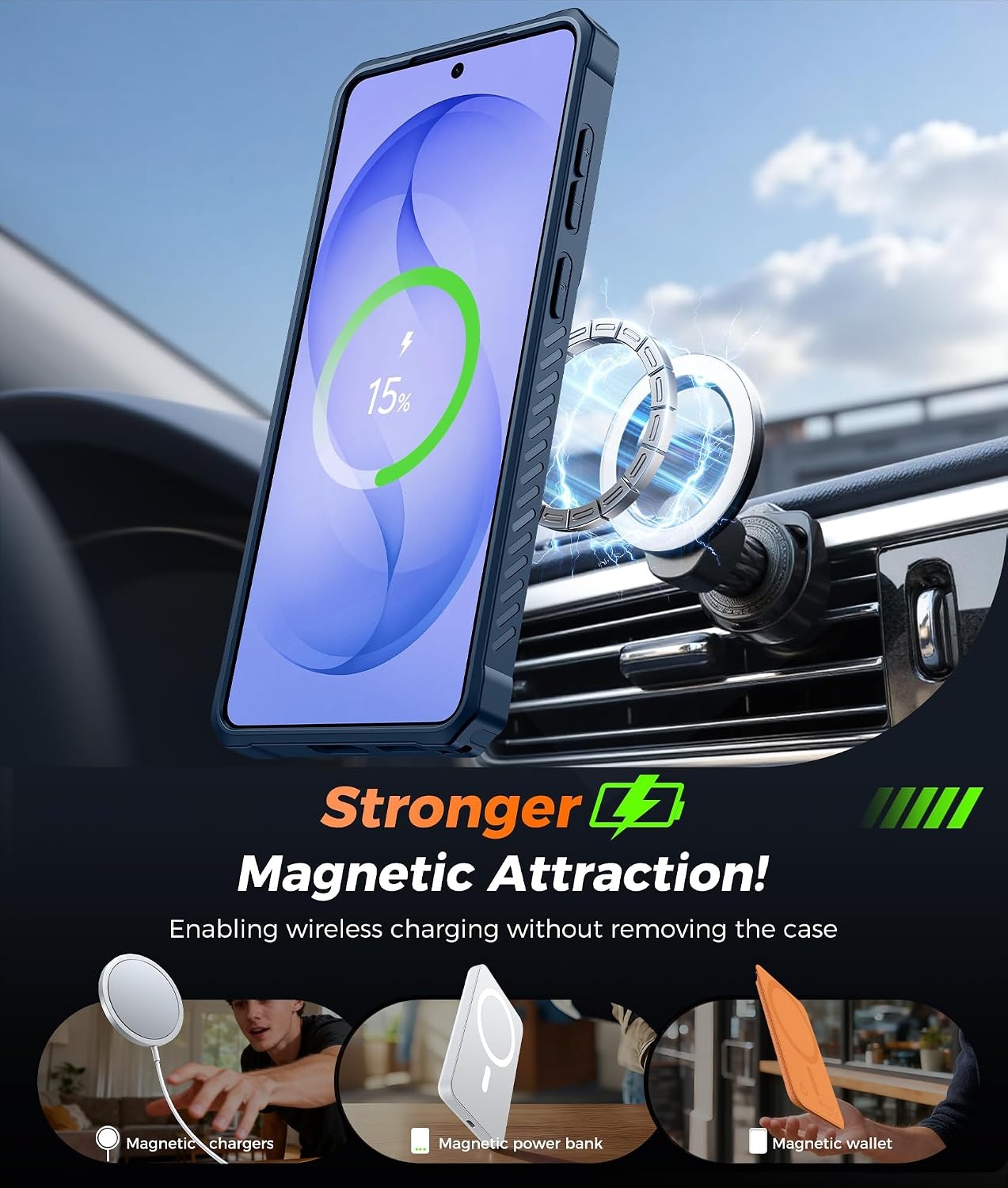 image:imageFNTCASE for Samsung Galaxy S26FE Case with 360 Spin Magnetic KickstandBlue Translucent