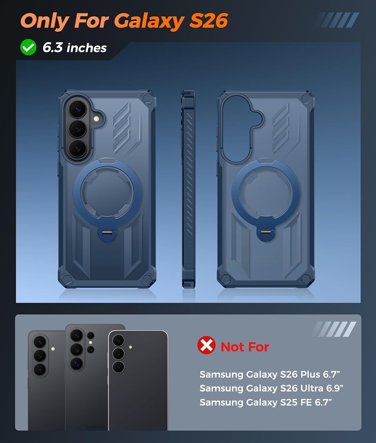 image:imageFNTCASE for Samsung Galaxy S26FE Case with 360 Spin Magnetic KickstandBlue Translucent