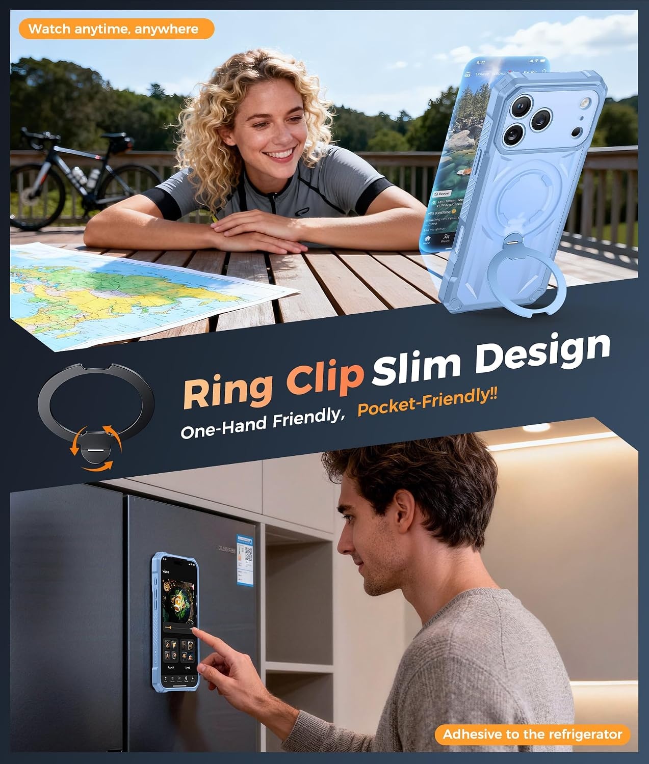 image:imageFNTCASE for Samsung Galaxy S26FE Case with 360 Spin Magnetic KickstandLight Blue