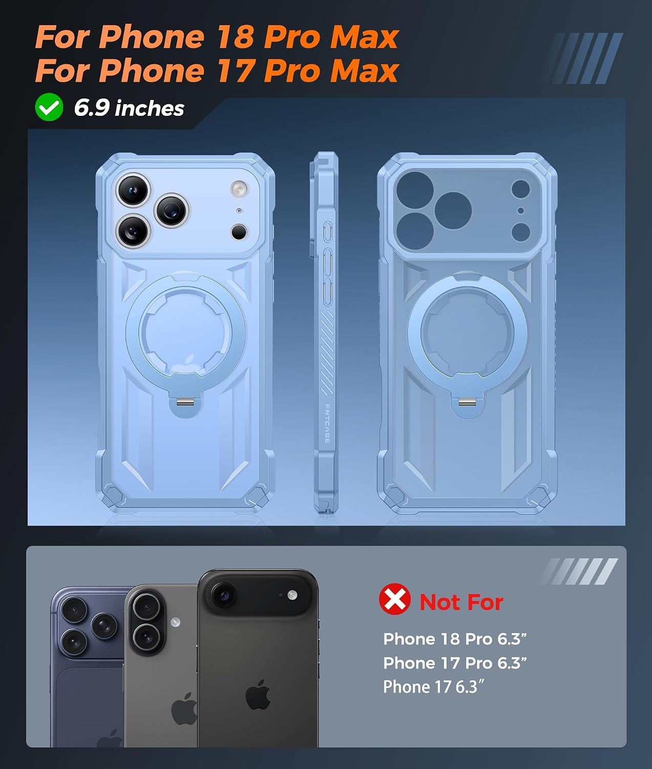 image:imageFNTCASE for Samsung Galaxy S26FE Case with 360 Spin Magnetic KickstandLight Blue