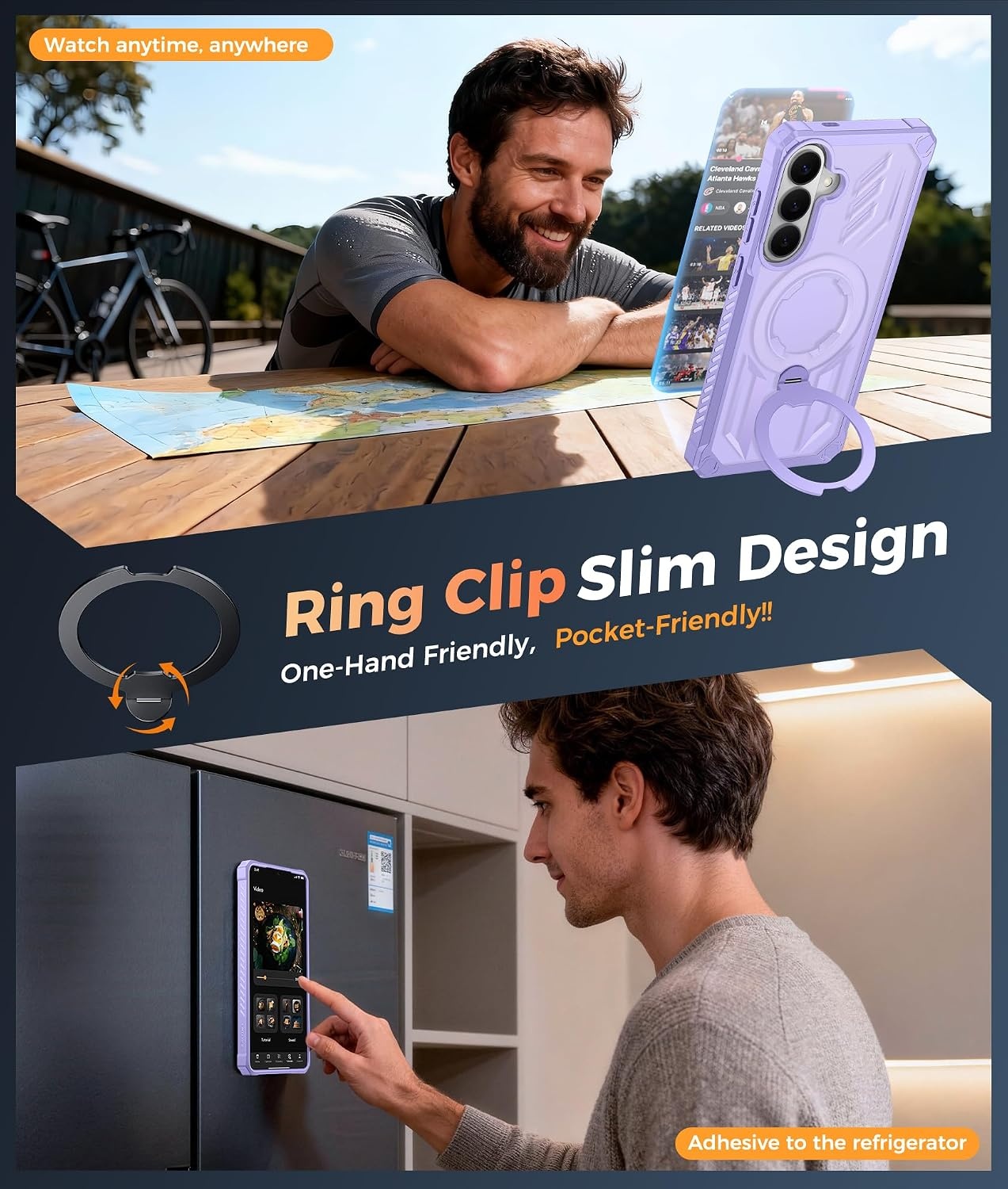 image:imageFNTCASE for Samsung Galaxy S26FE Case with 360 Spin Magnetic KickstandLight Purple