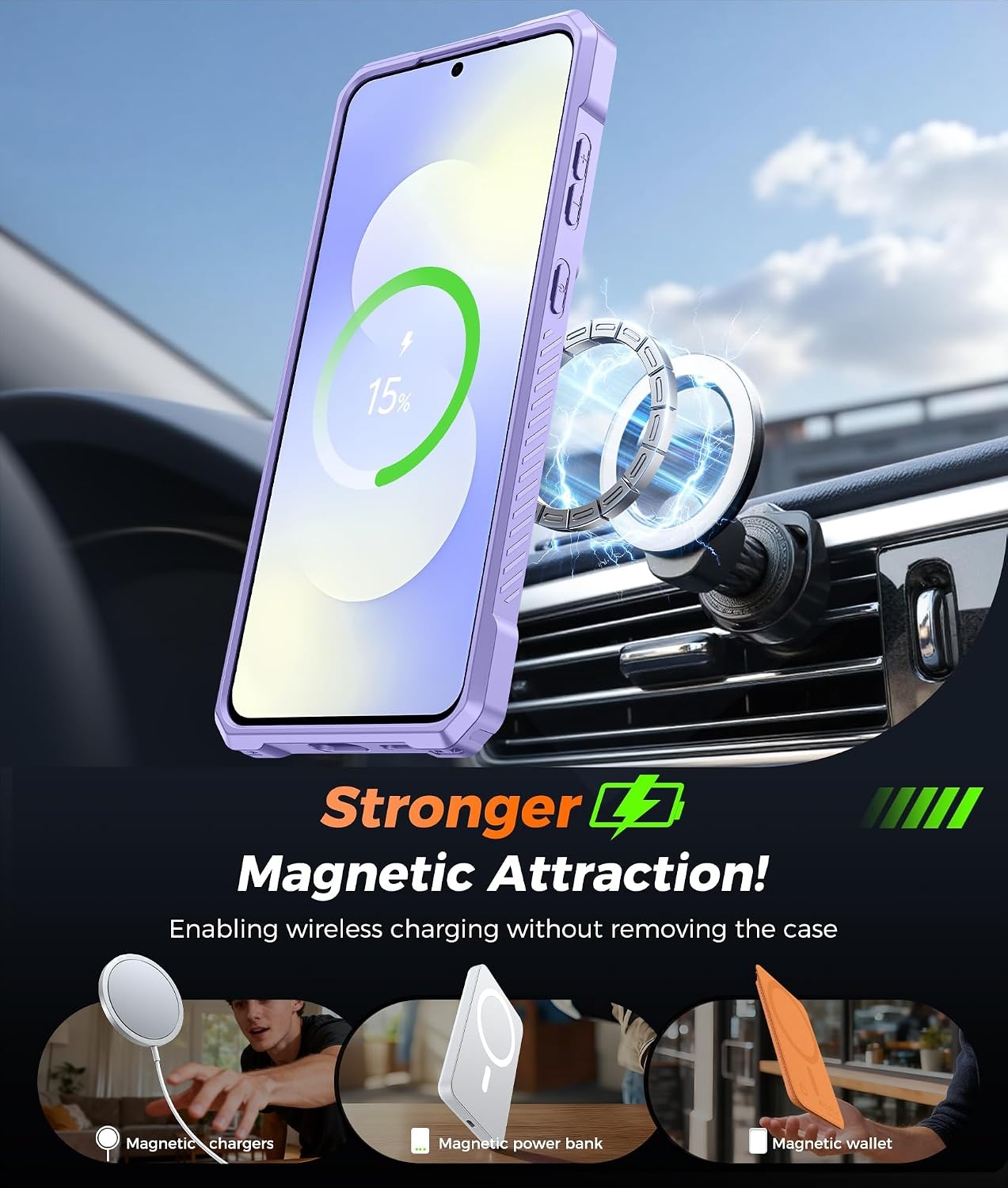 image:imageFNTCASE for Samsung Galaxy S26FE Case with 360 Spin Magnetic KickstandLight Purple