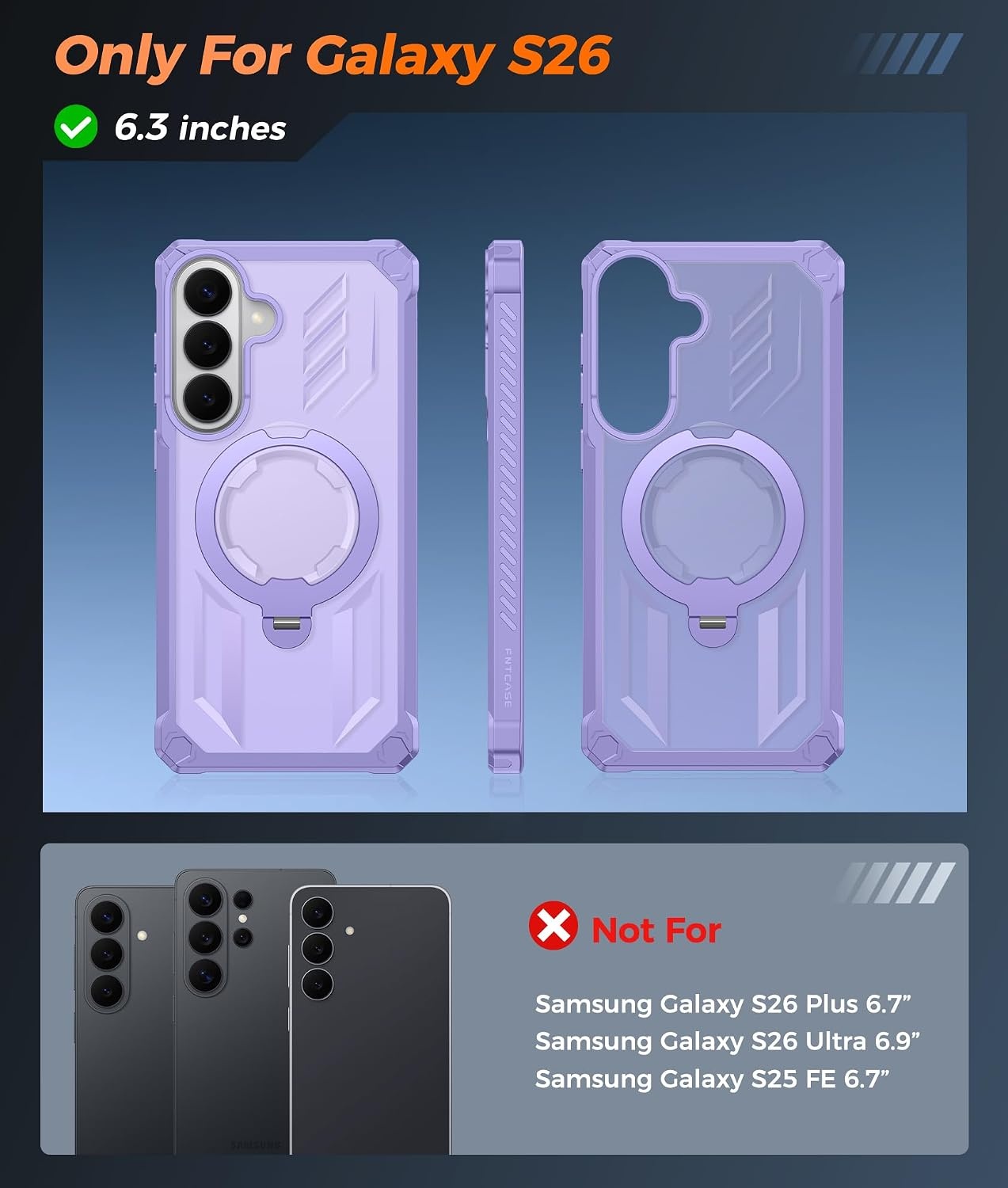 image:imageFNTCASE for Samsung Galaxy S26FE Case with 360 Spin Magnetic KickstandLight Purple