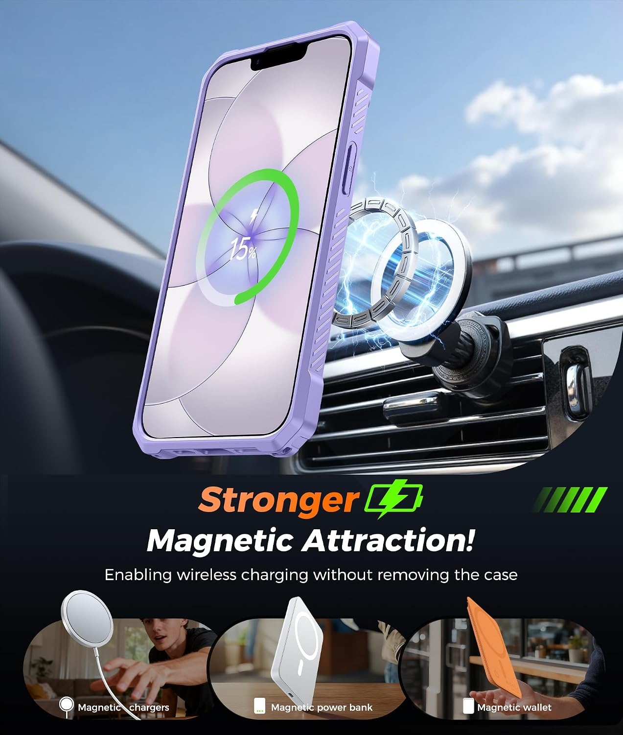 image:imageFNTCASE for Samsung Galaxy S26FE Case with 360 Spin Magnetic KickstandLight Purple